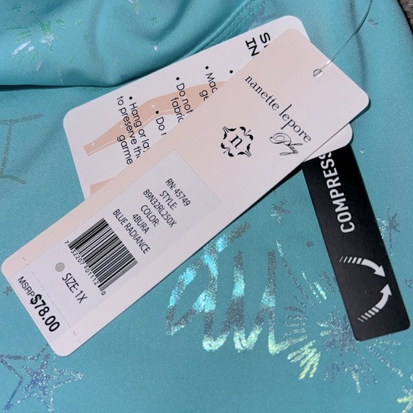 Nanette Lepore Zodiac teal Foil crop womens leggings, NWT - Picture 6 of 6